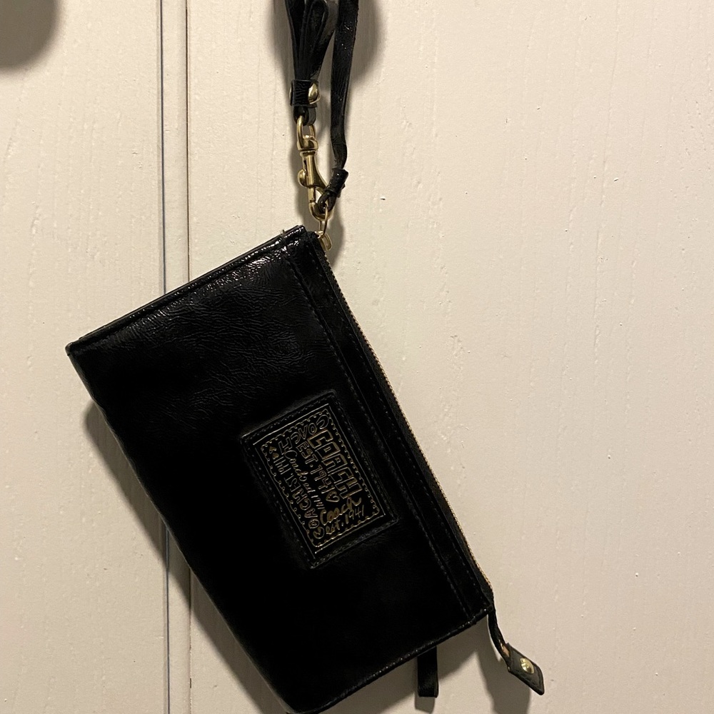 Black patent leather Coach wristlet